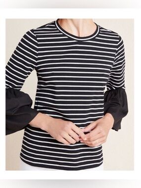 Anthropologie Adele Bell Sleeved Tee Black and White Striped women's size large